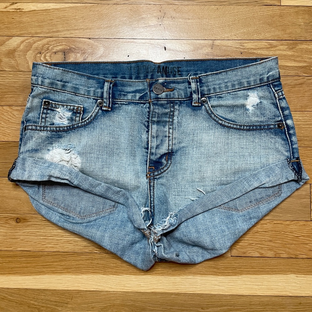 Amuse Society Blue Jean Shorts with Fold Over Detail size 26 or US 8